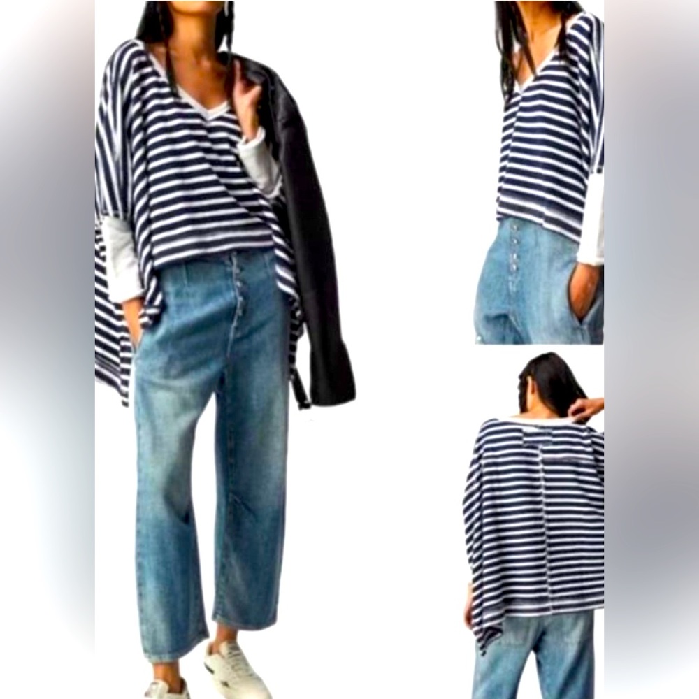 NWOT Free People We The Free Main Squeeze Sweatshirt Navy Blue White L